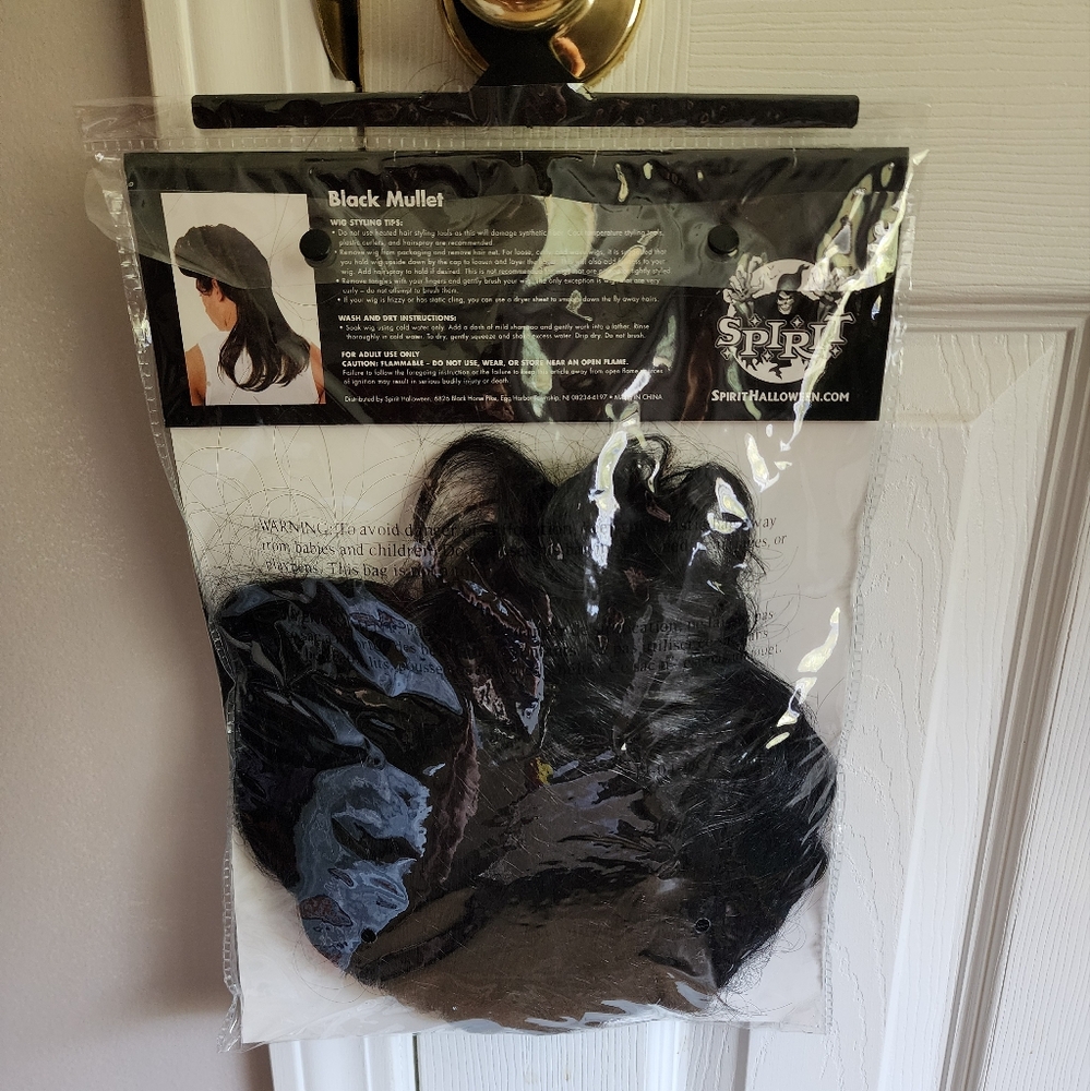 New Spirit Black Mullet Costume Wig - Picture 2 of 4